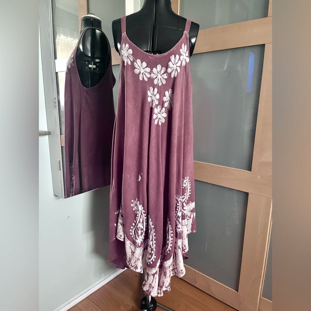 Mauve/White Full Maxi Boho Beach Coverup, Free Size